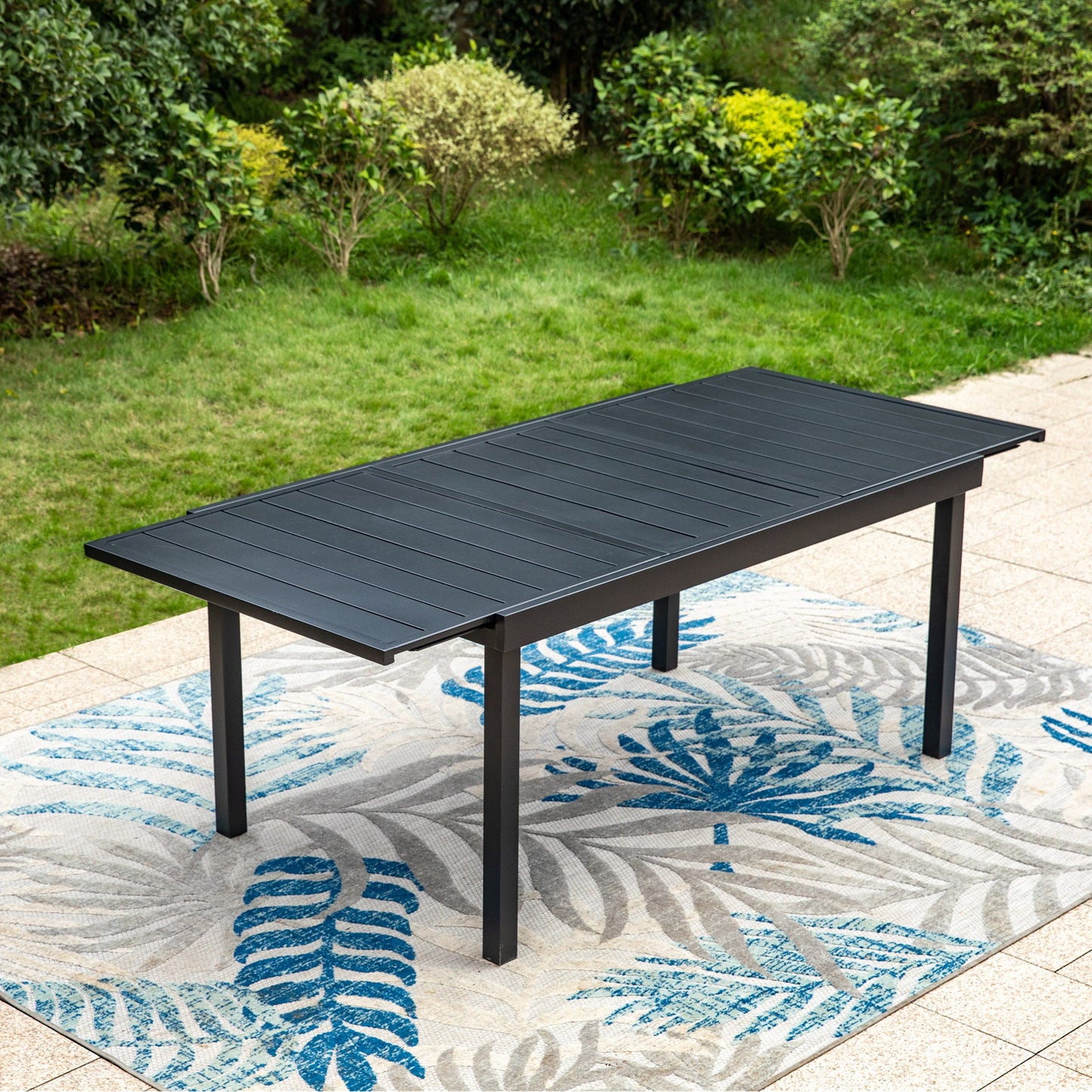 MAISON ARTS Expandable Outdoor Dining Table, Length Up To 84" for 8-Person, Black
