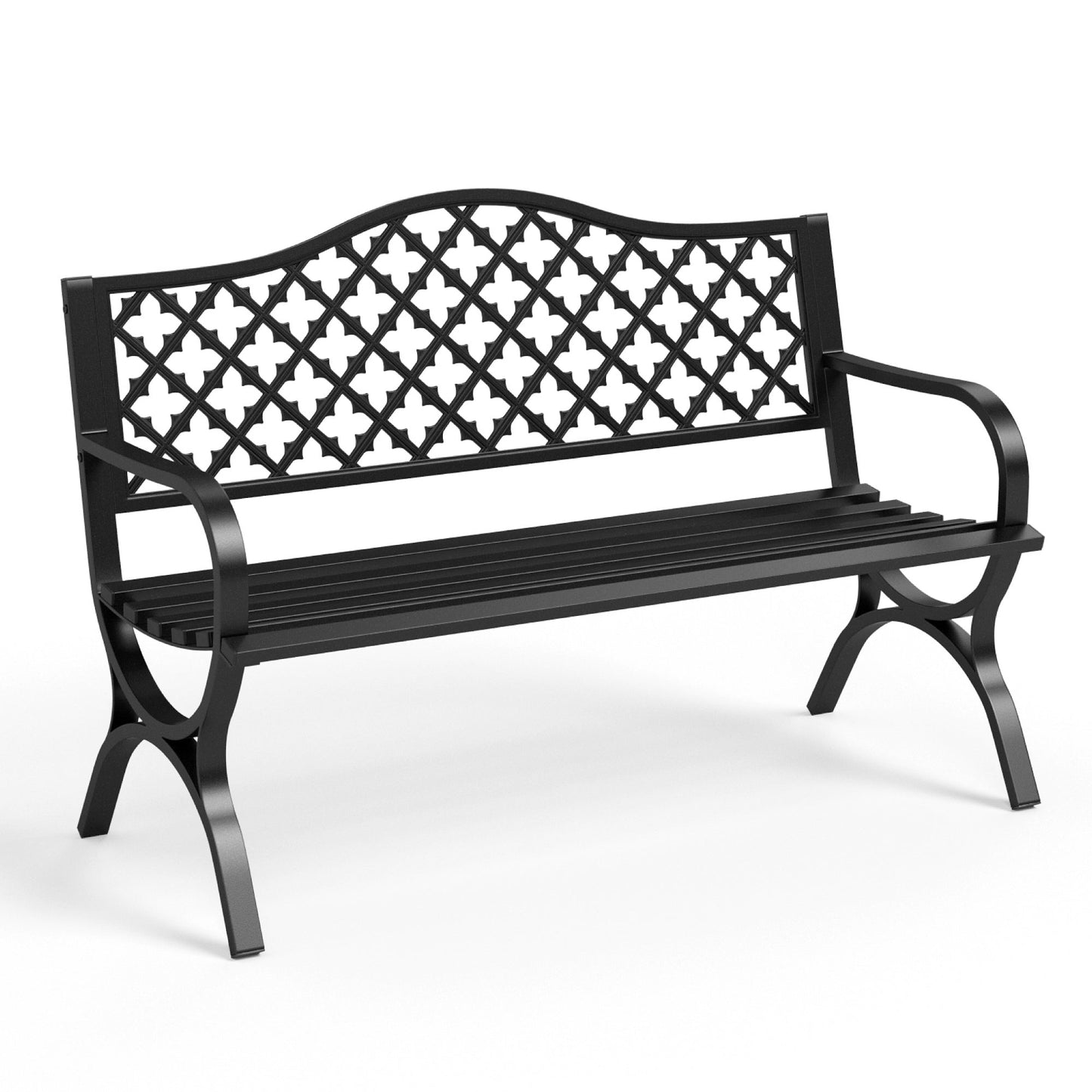 maison-arts-50-Inch- Outdoor-Garden-Bench-Chairs-Metal- Frame-Patio-Park-Bench-with-Armrest-Black