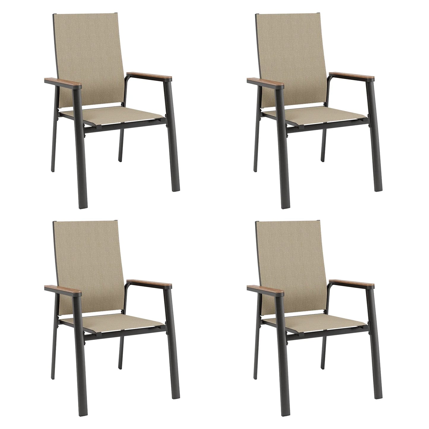 MAISON ARTS Set of 4 Outdoor Patio Dining Stackable Chairs with Aluminum Frame & Textilene Seat, Black & Beige