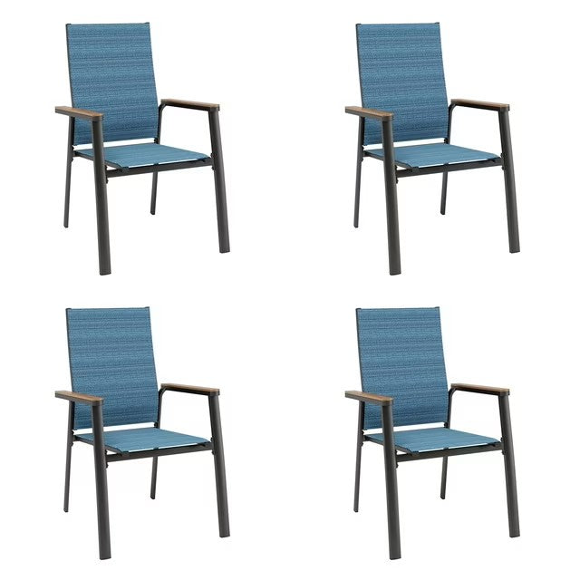 MAISON ARTS Set of 4 Outdoor Patio Dining Stackable Chairs with Aluminum Frame & Textilene Seat, Black & Blue