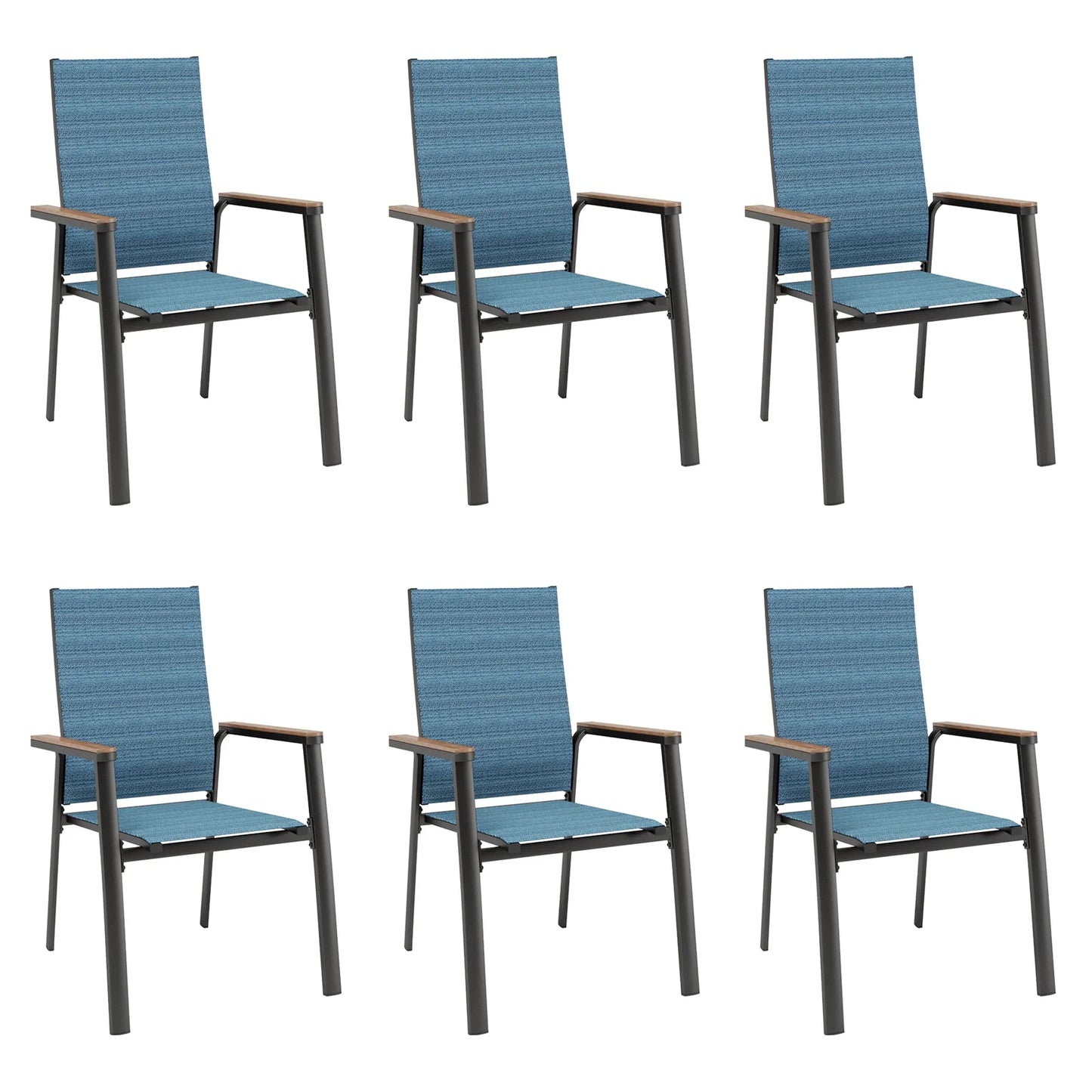 MAISON ARTS Set of 6 Outdoor Patio Dining Stackable Chairs with Aluminum Frame & Textilene Seat, Black & Blue