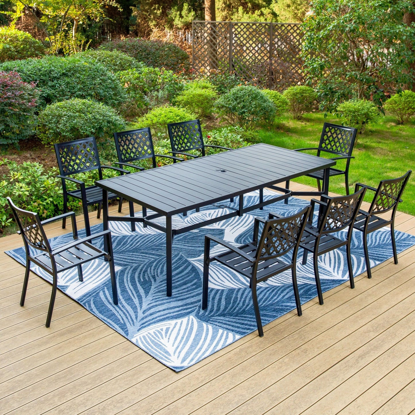 MAISON ARTS 9-Piece Outdoor Patio Dining Set with Stacking Chairs & 8-Person Table, Black