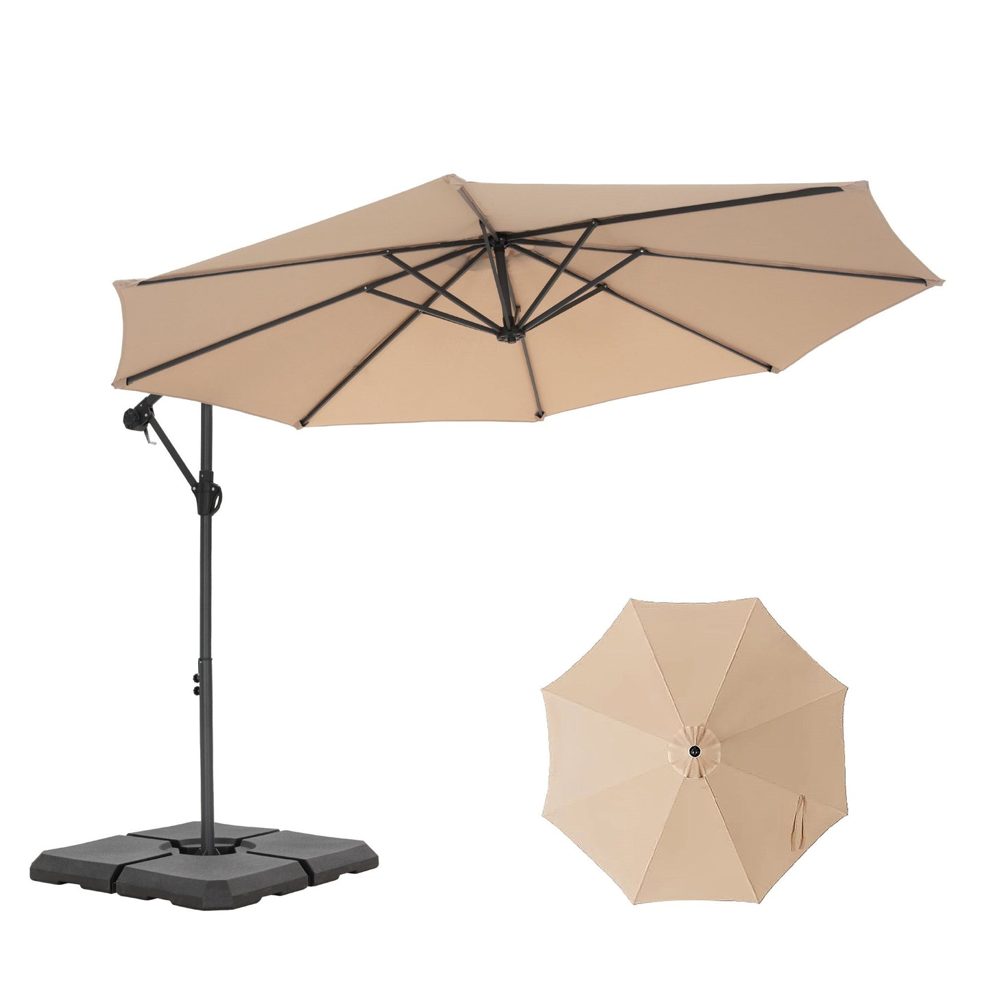 MAISON ARTS 10 FT Patio Umbrella Offset Cantilever Umbrella with Weighted Base Included Beige