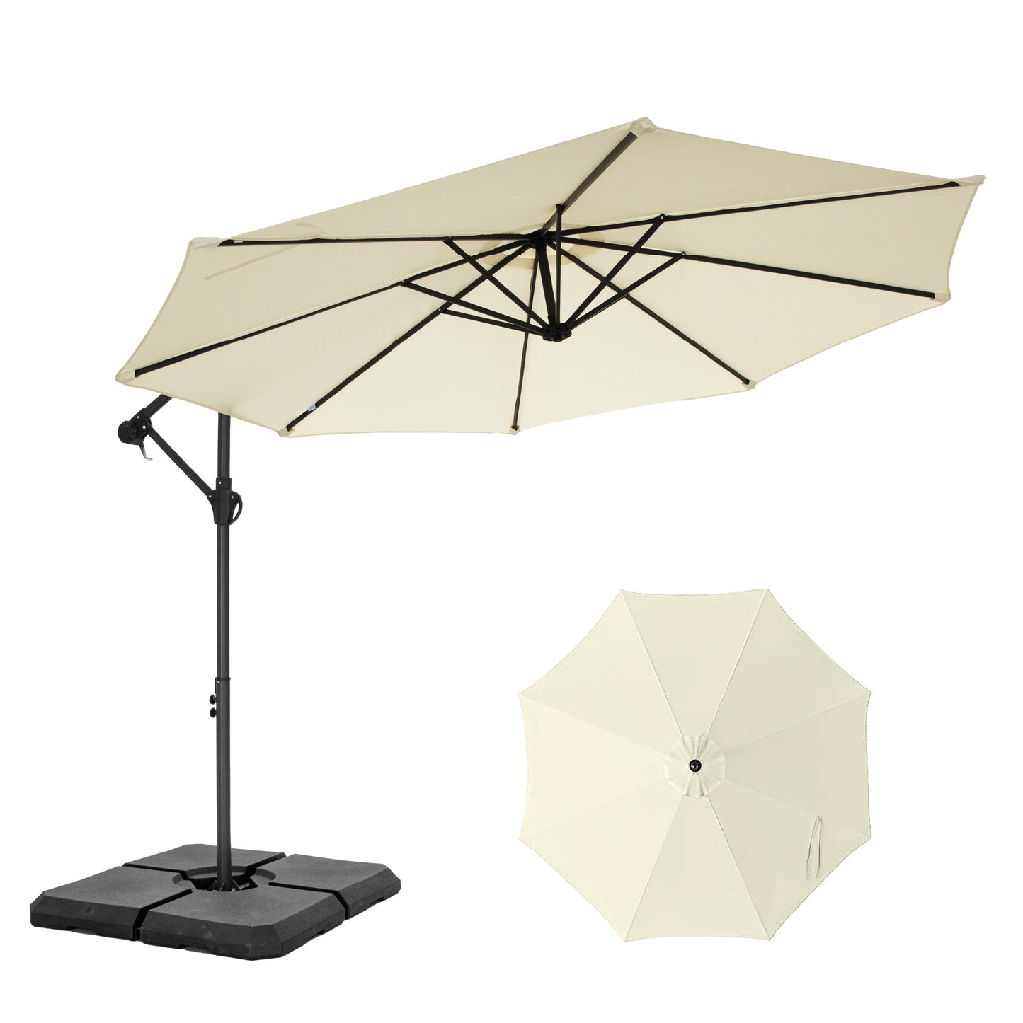 MAISON ARTS 10 FT Patio Umbrella Offset Cantilever Umbrella with Weighted Base Included White