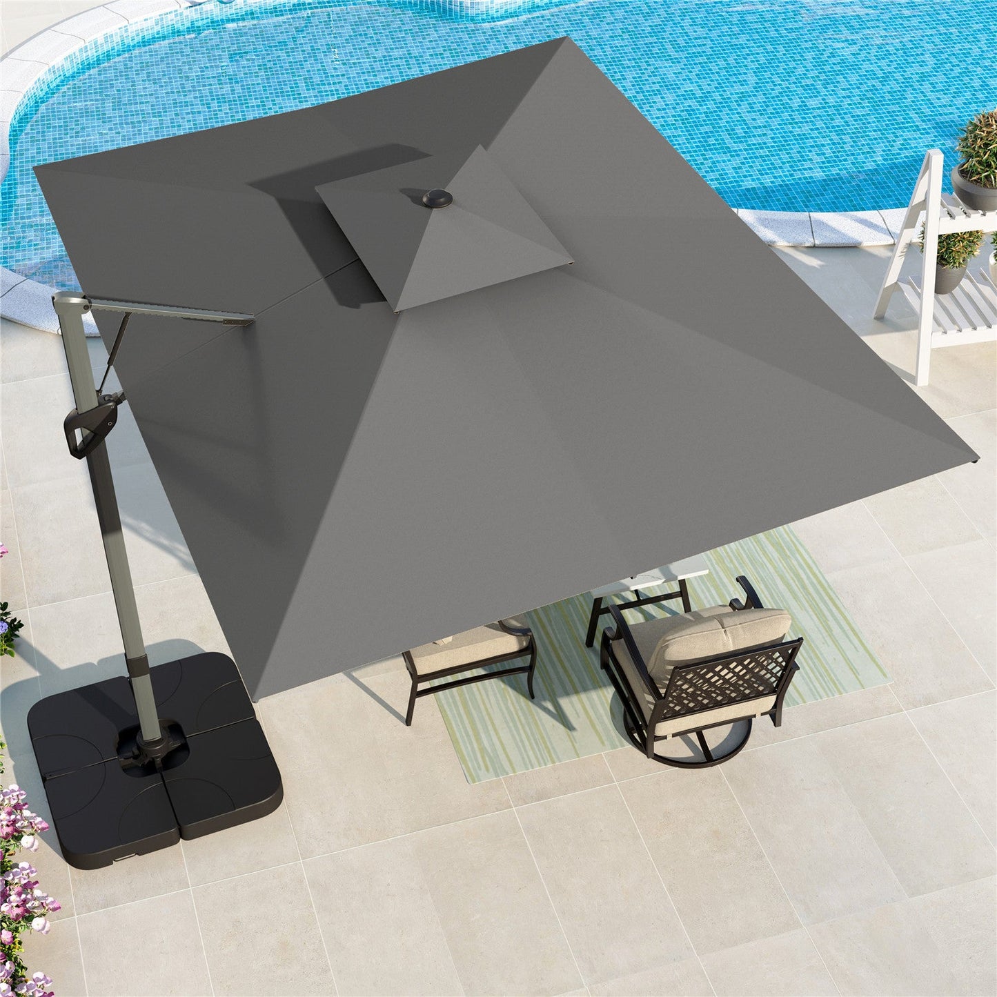 MAISON ARTS 12?¡¥ x 9 Offset Patio Umbrella Large Deck Cantilever Outdoor Umbrella with Base Included Gray