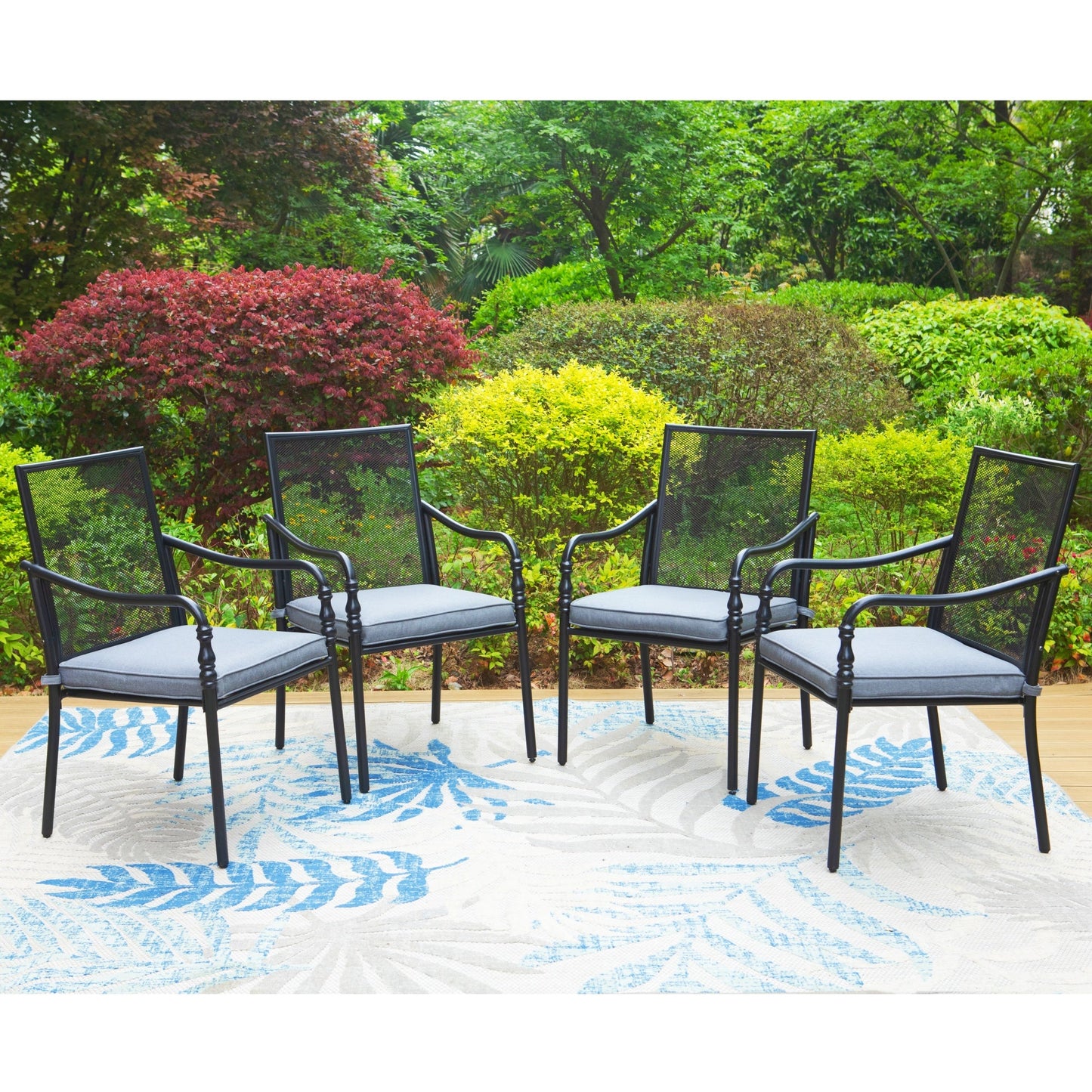 MAISON ARTS Set of 4 Outdoor Dining Chair, with Mesh Backrest & Seat Cushion,Black&Gray