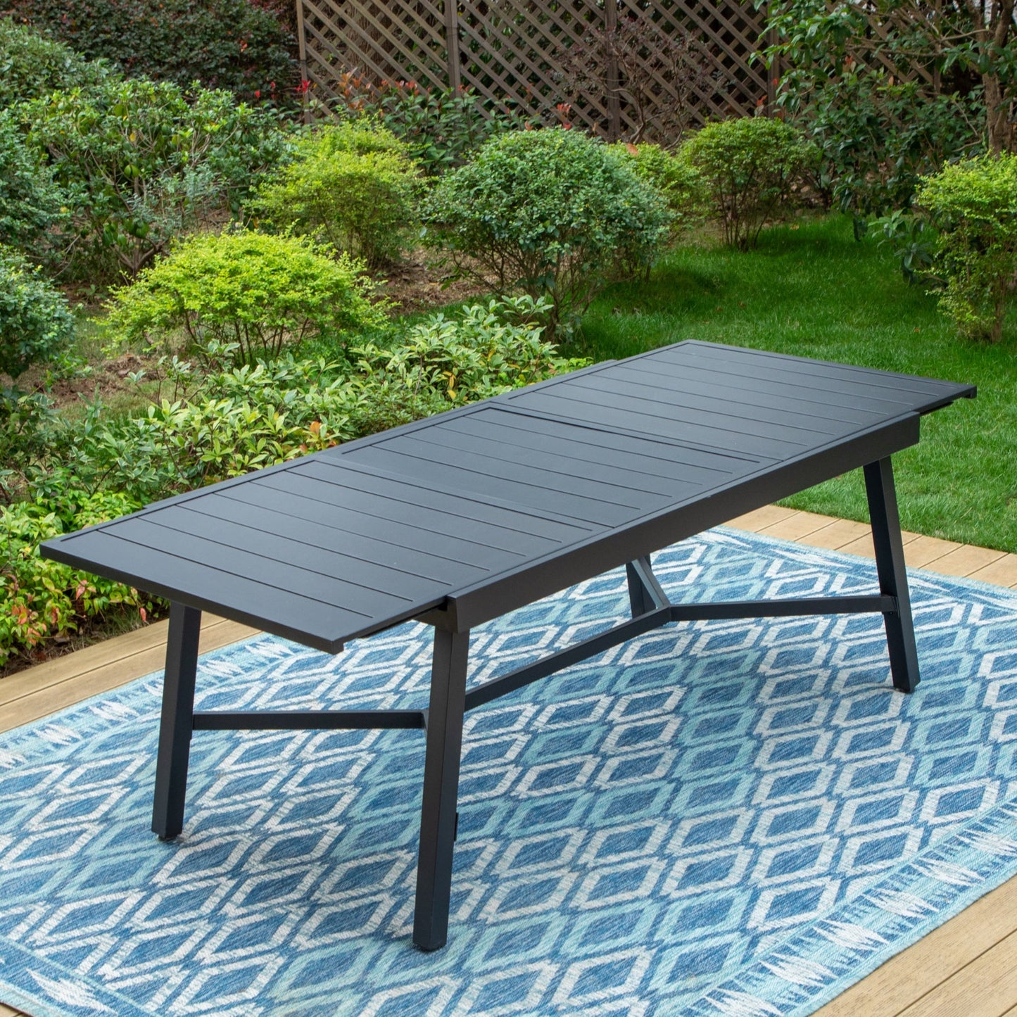 MAISON ARTS Outdoor Extendable Dining Table, All Weather Metal Steel, 6-8 People Patio Table, Black