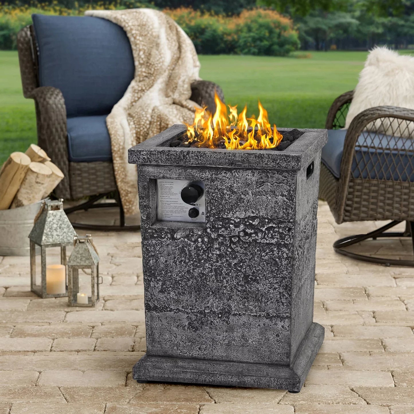 MAISON ARTS Outdoor Patio Propane Gas Fire Pit Column with Industrial Texture& CSA Certificate, 30,000 BTU