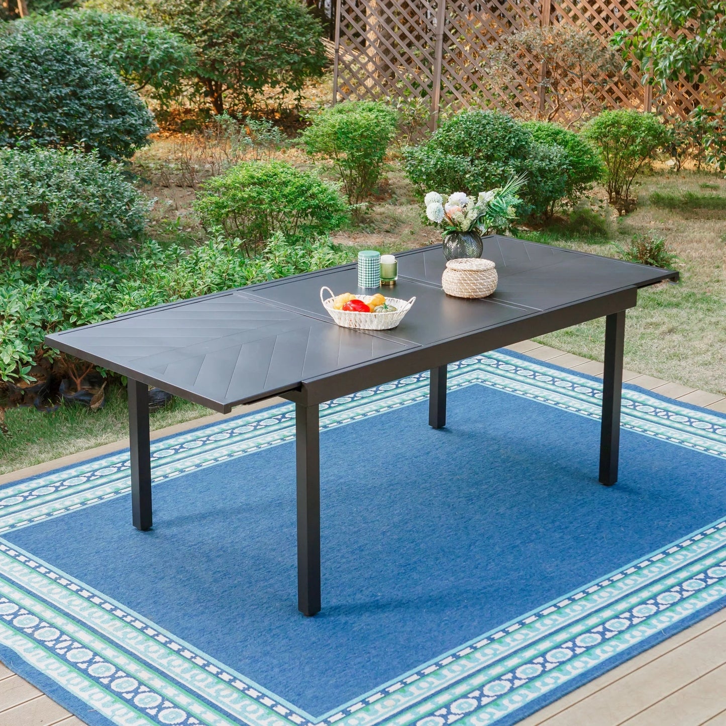 MAISON ARTS Outdoor 84" Steel Expandable Dining Table, Modern Patio Dining Table for 6-8 Person, Black