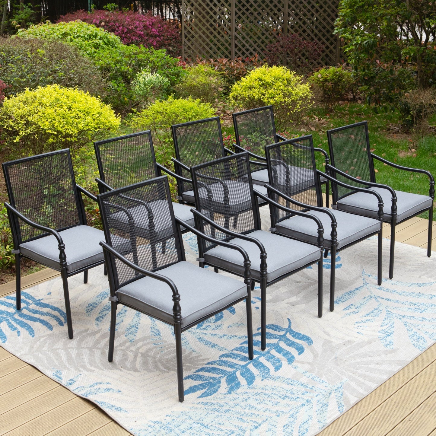MAISON ARTS Patio Dining Chair Set of 8, Mesh Backrest & Seat Cushion, Black & Gray