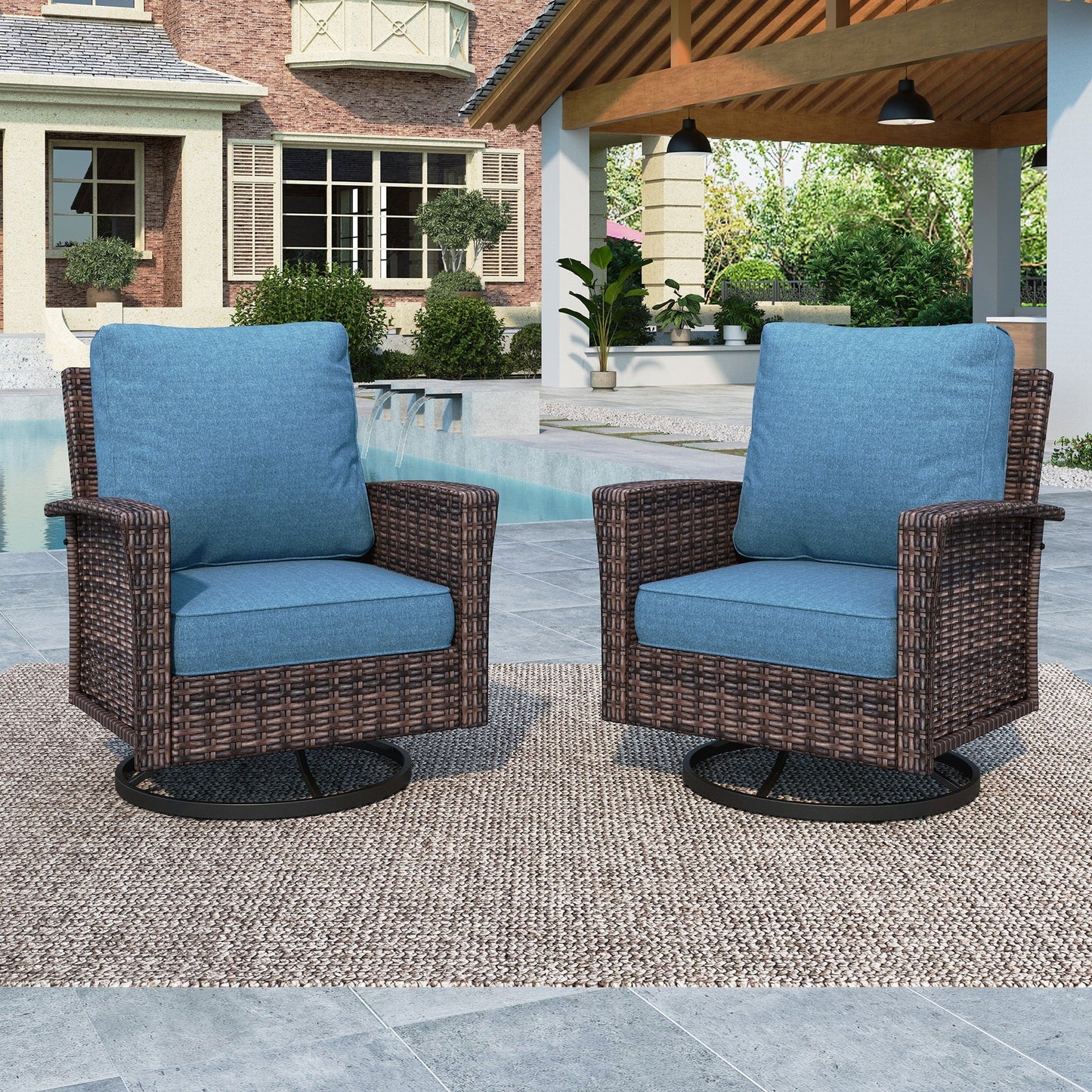maison-arts-2-Piece-Outdoor-Swivel-Chairs-Wicker-Patio- Furniture-Set-With-Backrests-Cushions-for-Garden-Pool-Porch-Yard-Navy-blue