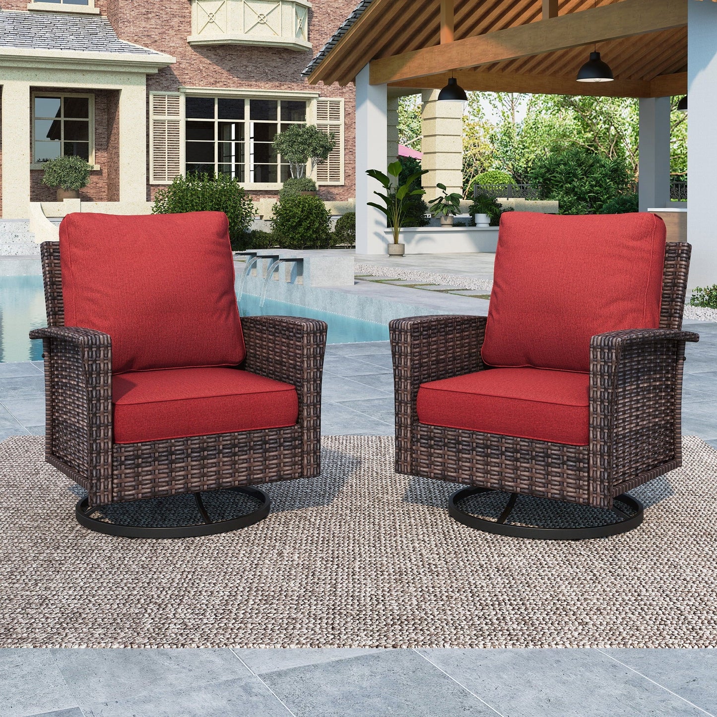 maison-arts-2-Piece-Outdoor-Swivel-Chairs-Wicker-Patio- Furniture-Set-With-Backrests-Cushions-for-Garden-Pool-Porch-Yard-Red