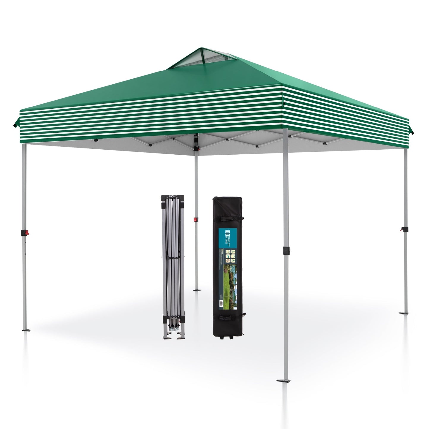 MAISON ARTS 10 x 10ft Pop up Canopy Tent Straight Legs Instant Canopy for Outside with Wheeled Bag - Green and white stripes