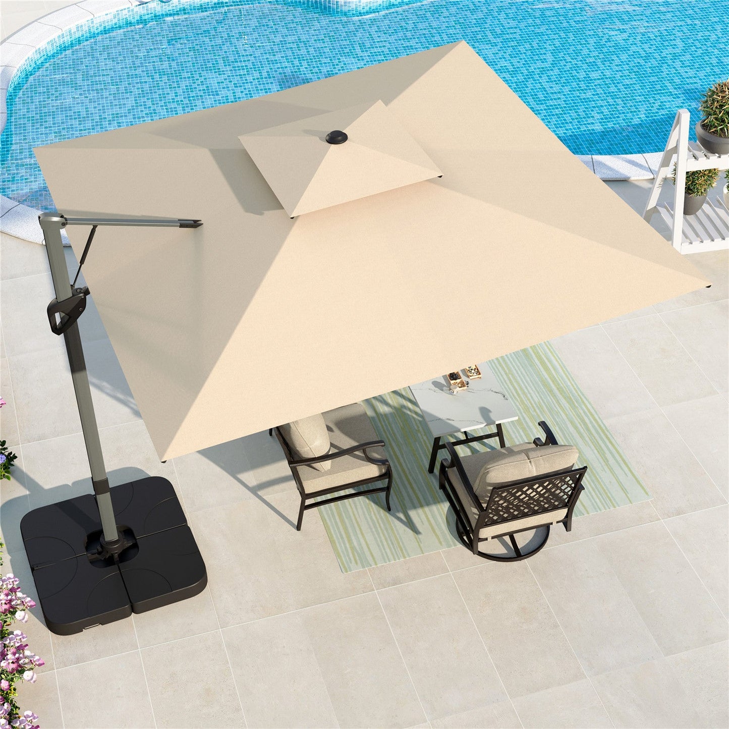 MAISON ARTS 10?¡¥ x 10?¡¥ Offset Patio Umbrella Large Deck Cantilever Outdoor Umbrella with Base Beige