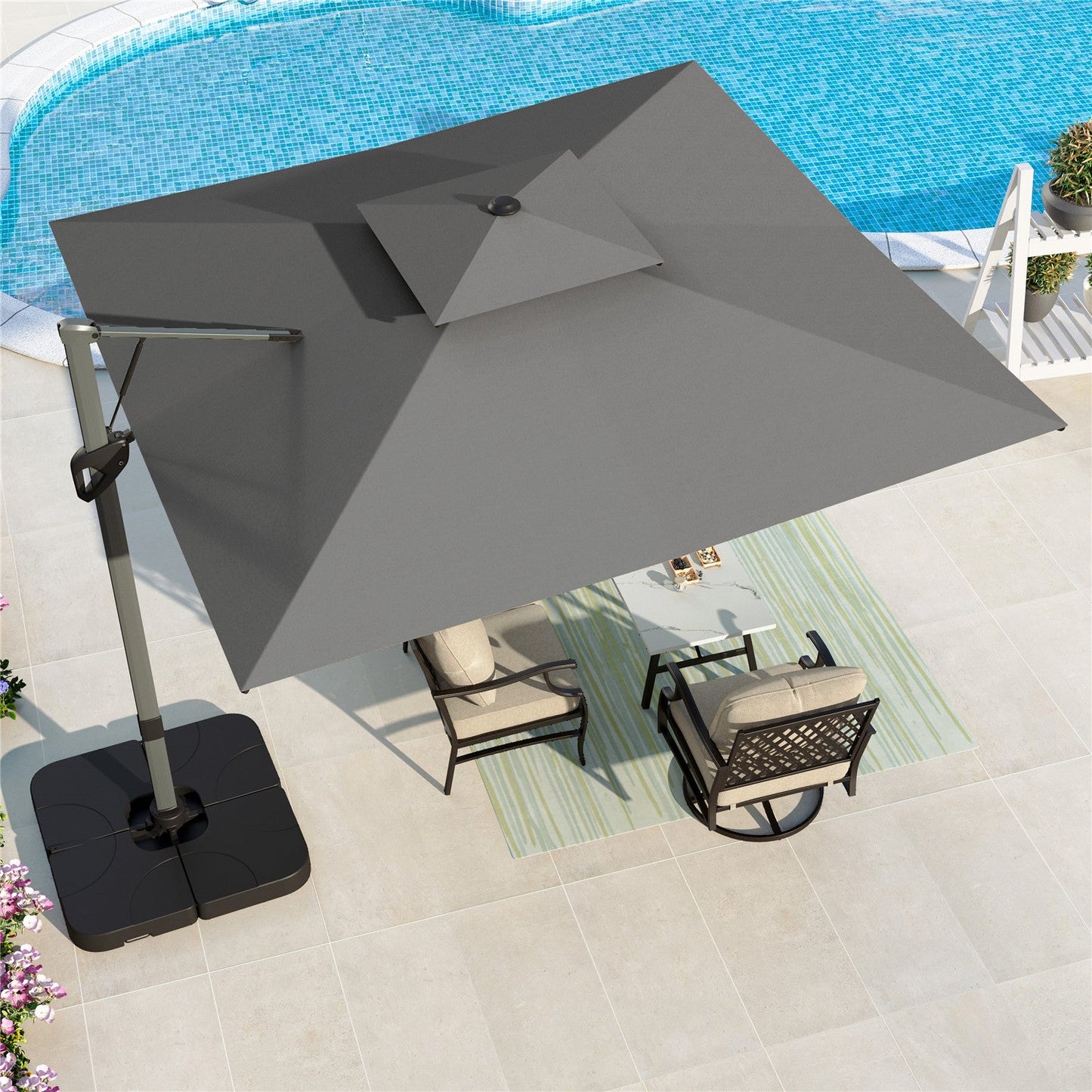 MAISON ARTS 10?¡¥ x 10?¡¥ Offset Patio Umbrella Large Deck Cantilever Outdoor Umbrella with Base Gray