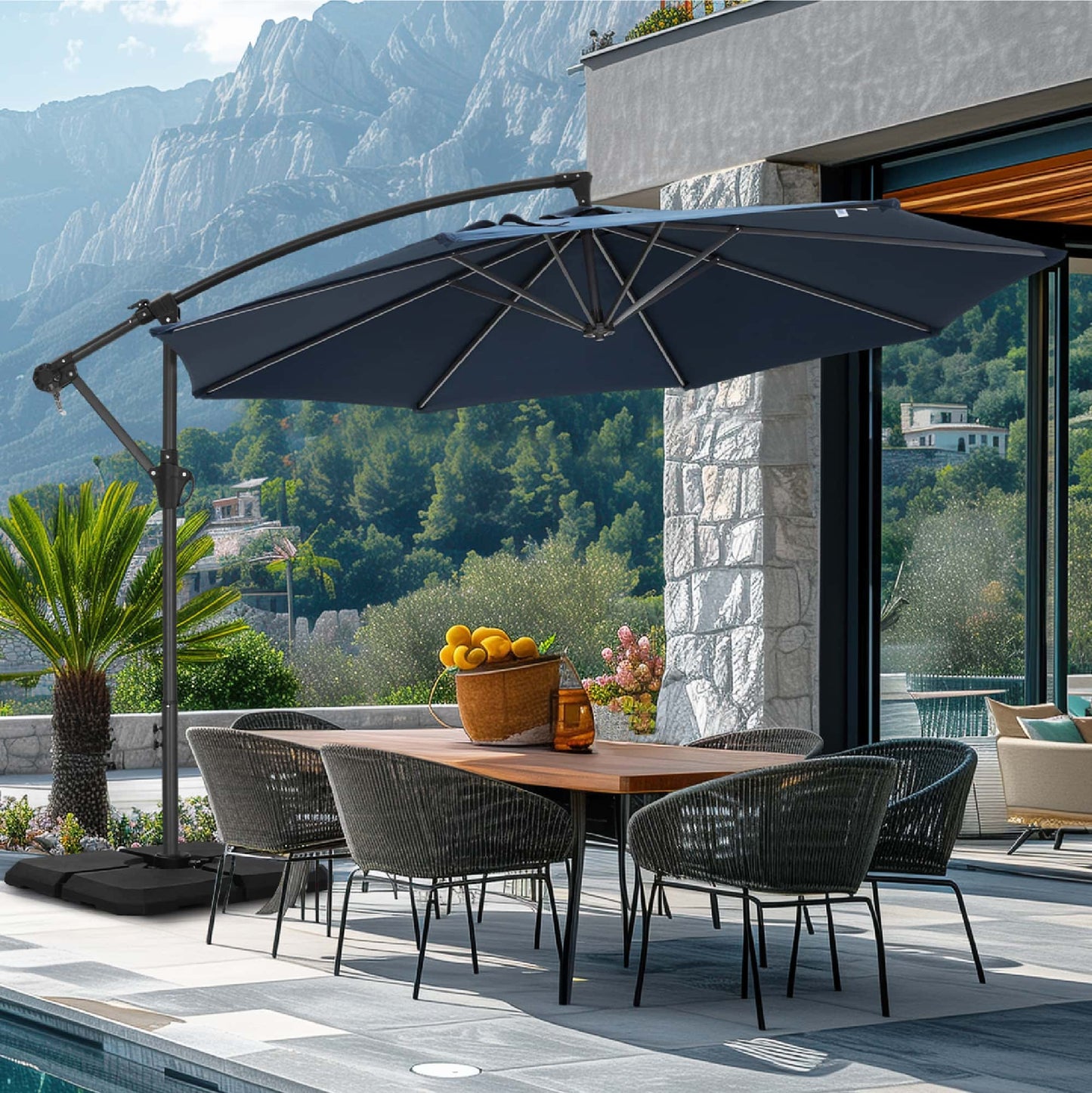 MAISON ARTS 10 FT Patio Umbrella Offset Cantilever Umbrella Navy Blue