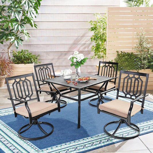 MAISON ARTS 5-Piece Outdoor Patio Dining Set with 4 Swivel Chairs, All Weather Furniture Set with Cushion, Black & Beige