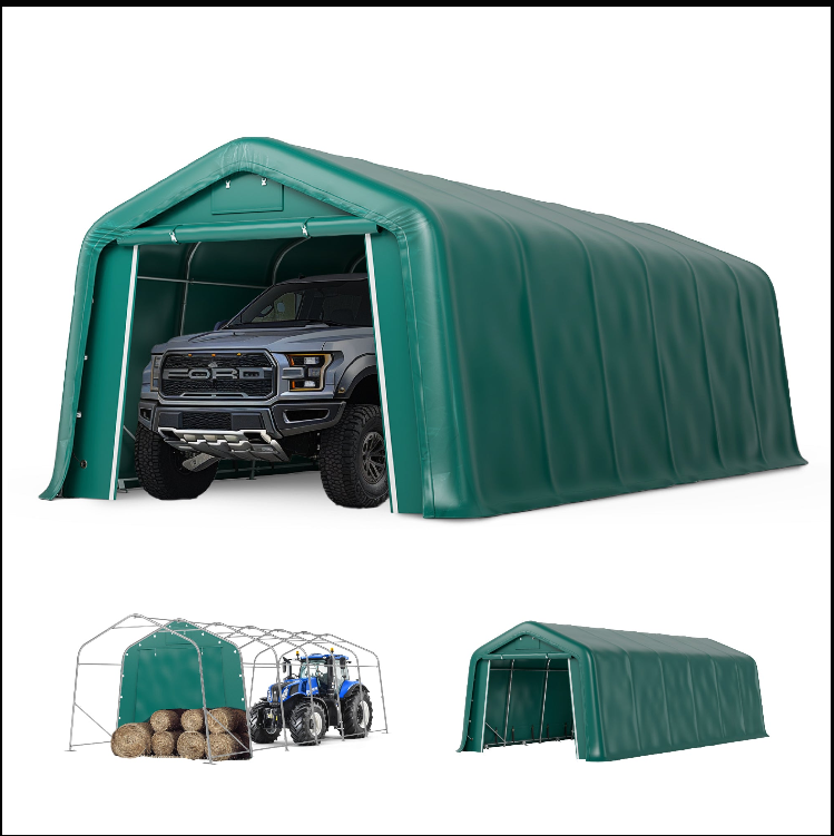 Captiva Designs 11 ft. x 24 ft. x 8.4 ft. Heavy-Duty Portable Garage & Agricultural Shed with Galvanized Frame, Removable Doors and Walls
