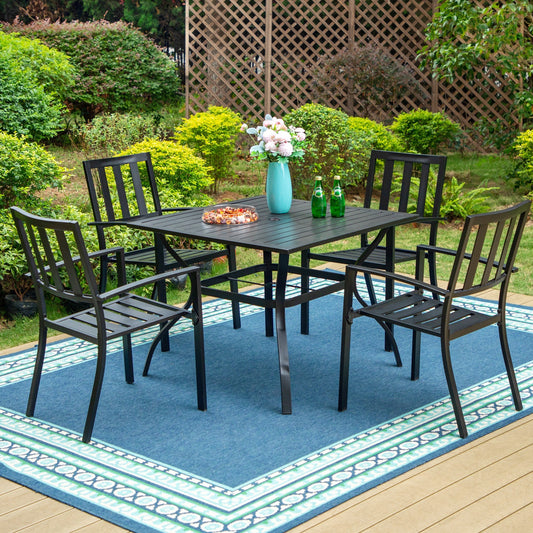 MAISON ARTS Set of 5 Patio Outdoor Dining Sets, All-Weather Metal Furniture Sets with Umbrella Hole, Black