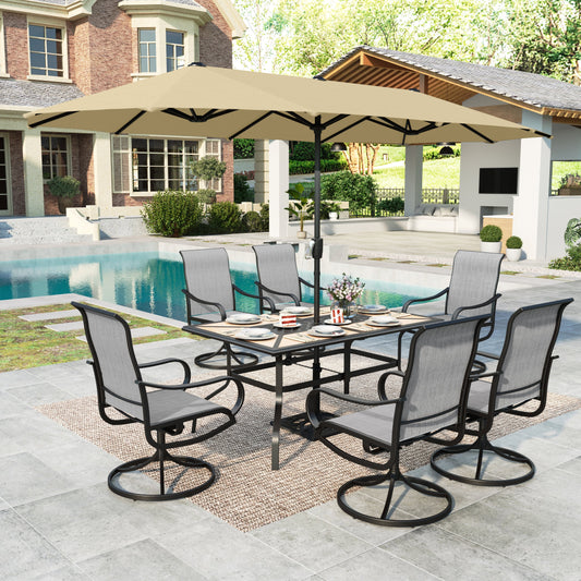 MAISON ARTS 8-Piece Outdoor Patio Dining Set with 13ft Beige Patio Umbrella, Swivel Textilene Chair & Wood-like Top Table, Black & Light-gray