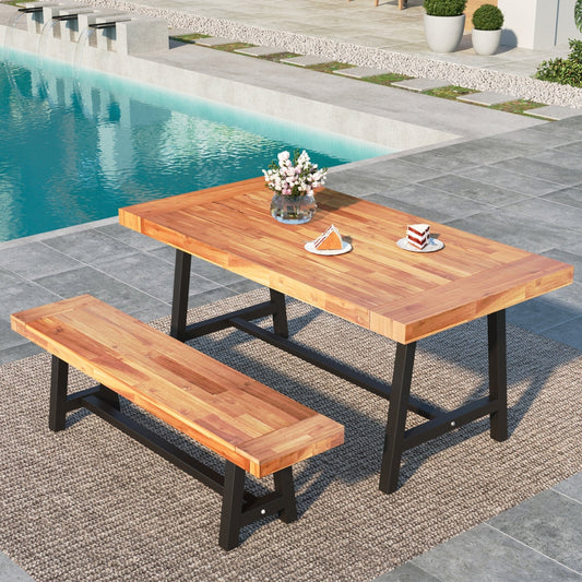 MAISON ARTS 2-piece Wooden Patio Bench Set, Wood Outdoor Dining Set with 1 Acacia Table & 1 Bench Chair