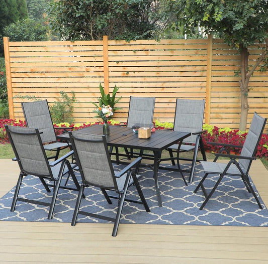 MAISON ARTS 7-Piece Aluminum Outdoor Patio Dining Set with 7-Level Adjustable Textilene Padded Chairs&Rectangular Table Gray