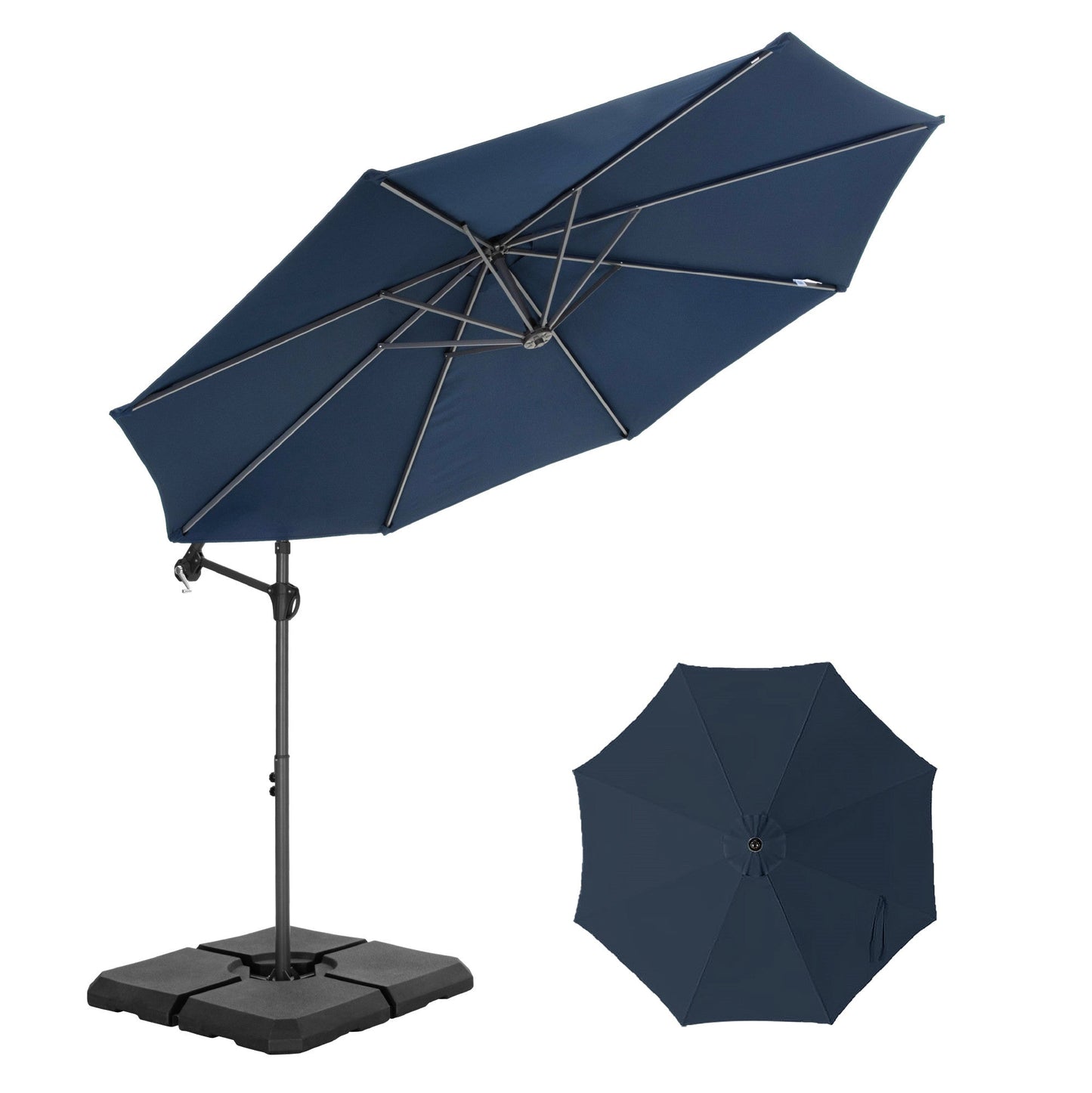 MAISON ARTS 10 FT Patio Umbrella Offset Cantilever Umbrella with Weighted Base Included Navy Blue