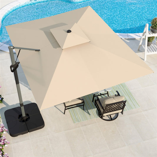 MAISON ARTS 12?¡¥ x 9 Offset Patio Umbrella Large Deck Cantilever Outdoor Umbrella with Base Included Beige
