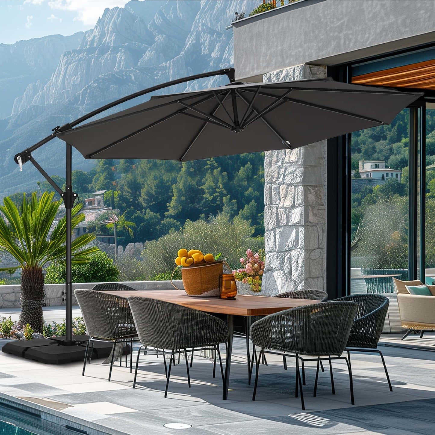 MAISON ARTS 10 FT Patio Umbrella Offset Cantilever Umbrella Gray