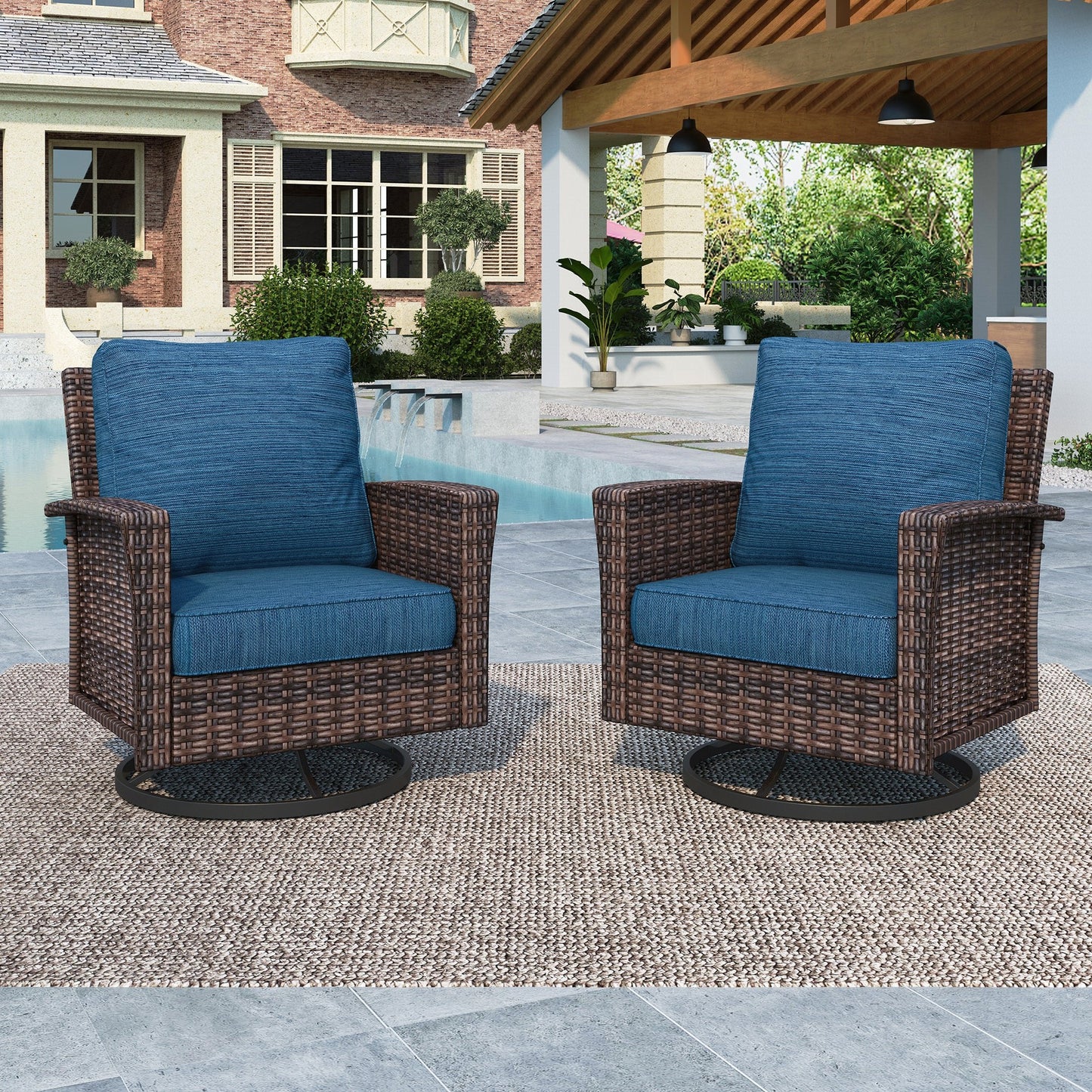 maison-arts-2-Piece-Outdoor-Swivel-Chairs-Wicker-Patio- Furniture-Set-With-Backrests-Cushions-for-Garden-Pool- Porch-Yard-Peacock-blue
