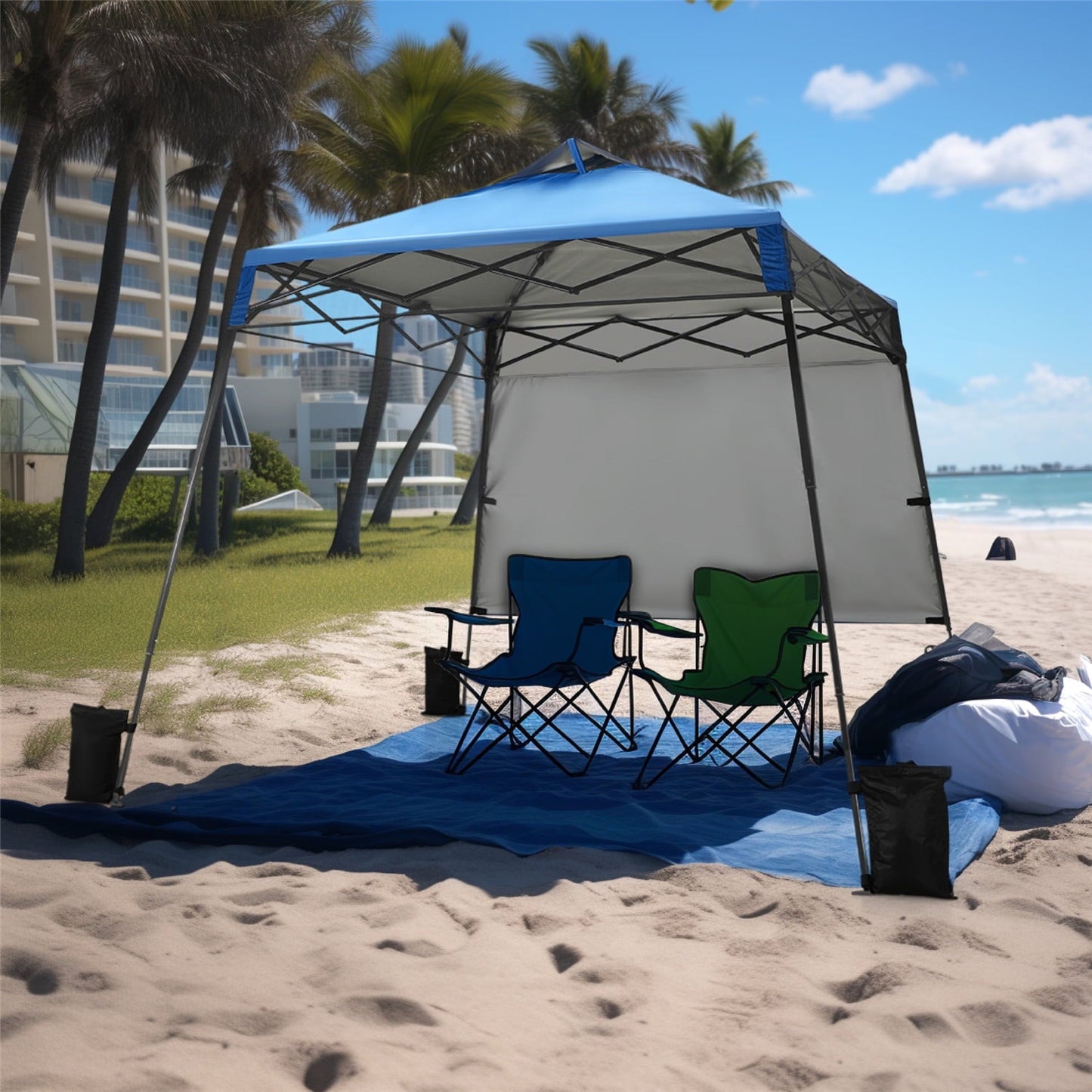 MAISON ARTS 8 x 8 Ft Pop up Canopy Tent Easy up Shade Tent with 1 Sidewall for Outside Blue
