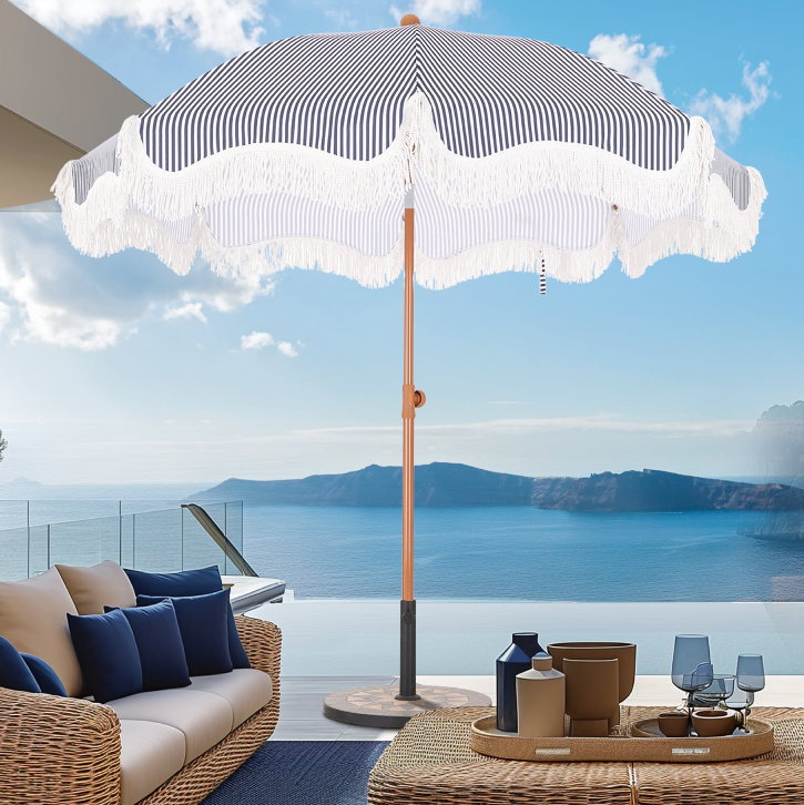 Captiva Designs 7ft Portable Patio Umbrella with Fringe - Stylish Outdoor Shade with UPF 50+ Protection