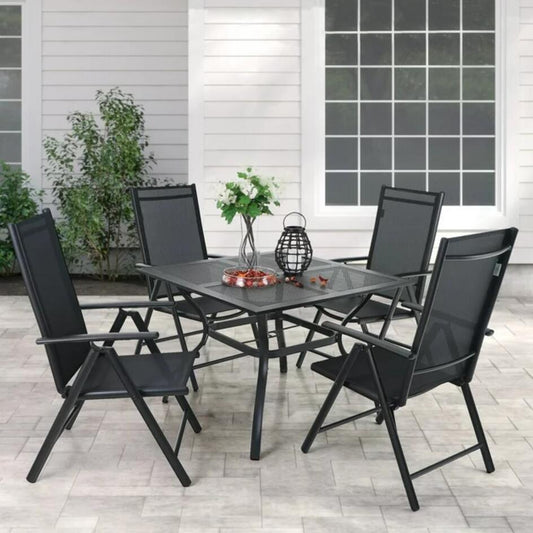 MAISON ARTS Outdoor Patio Aluminum Folding Dining Set Modern Furniture with 7-Level Adjustable Textilene Chairs&Square Table for 4, Black
