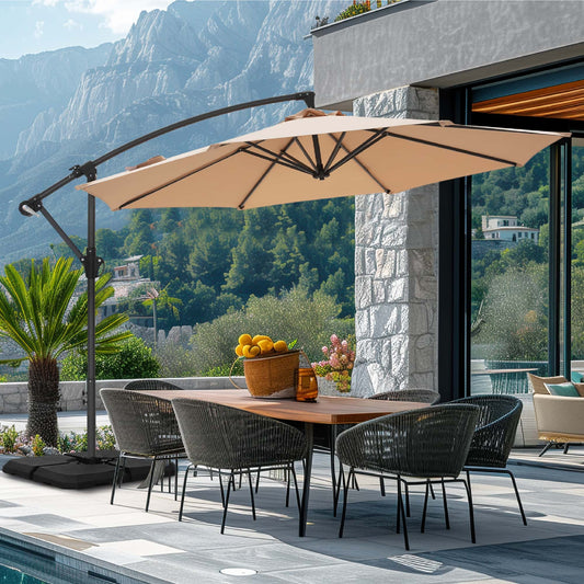 MAISON ARTS 10 FT Patio Umbrella Offset Cantilever Umbrella Beige