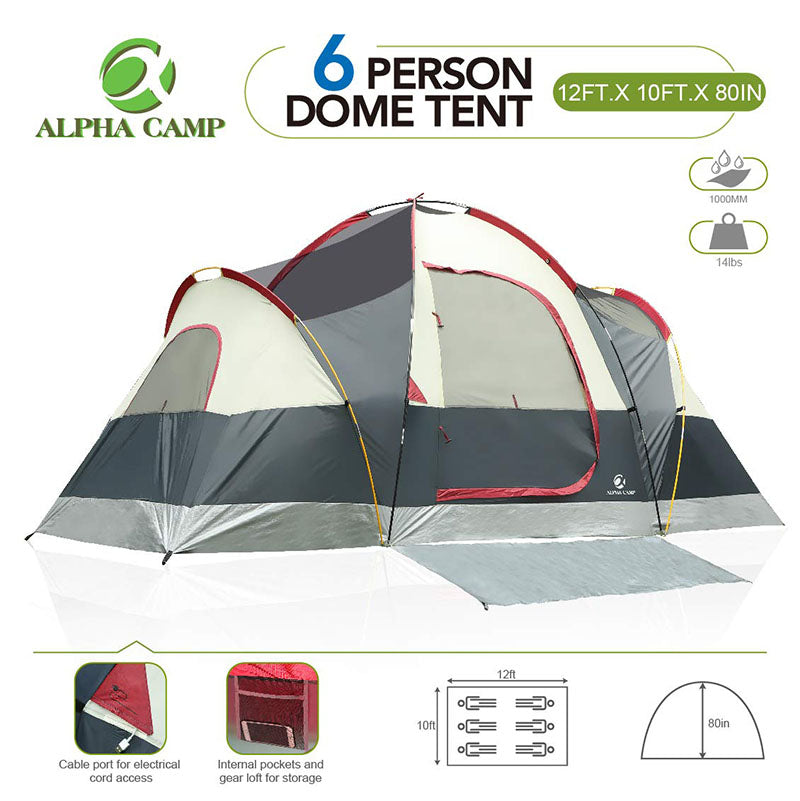 ALPHA CAMP 6 Person Camping Tent Extended Dome Design maisonartsus